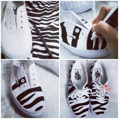 Zebra stripes the DIY way! / via tumblr Diy Sneakers Designs, Sharpie Shoes, Skateboard Style, Zebra Shoes, Diy Sneakers, Diy Vetement, Shoe Crafts, Pretty Designs, Clothes Crafts