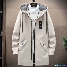 OrcaJump - Longline Casual Jacket with Popular Styling and Hooded Collar for Youth Jacket Coat Fashion, Casual Trench Coat, Cotton Jacket Men, Winter Trench Coat, Mens Jackets Casual, Hooded Jacket Men, Trench Coat Men, Mens Windbreaker, Mens Hooded