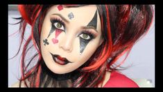 Harley Quinn Jester Makeup, Harley Quinn Make-up, Harlequin Makeup, Halloween Harley Quinn, Jester Makeup, Harlequin Costume, Queen Of Hearts Makeup