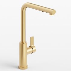 a gold faucet on a white background with the handle extended to it's side