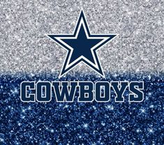 the logo for the cowboys is shown in blue and silver glitter