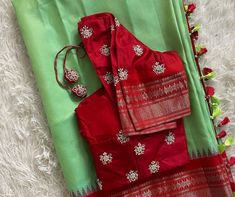 Sarees Combination, Contrast Saree, Red Blouse Design, Normal Blouse, Braid Videos, Combination Dresses, Bridal Blouses, Cutwork Blouse, Cotton Saree Blouse Designs