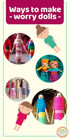 an advertisement with dolls made from yarn and other things to make them look like they're