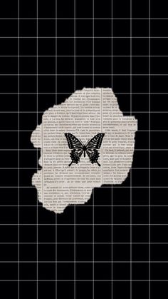 a black and white photo with a butterfly on it's back, in the middle of a grid pattern