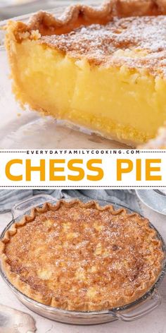 two different types of pies with the words cheese pie on top and below them