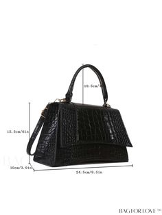 BagForLove - Crocodile Textured Square Flap Bag Product Description Color Black Type Square Bag Bag Size Medium Strap Type Top Handle Pattern Type Crocodile Print Style Elegant Closure Type Flap Features Lightweight Coating 100% Polyurethane Composition 100% Polyurethane Material PU Leather Size Chart INCH CM Strap Length Bag Length Bag Width Bag Height Handle Height 47.2 inch 9.8 inch 3.7 inch 5.9 inch 3.5 inch Strap Length Bag Length Bag Width Bag Height Handle Height 120 cm 25 cm 9.5 cm 15 cm Black Crocodile Pattern Top Handle Bag, Black Bags With Crocodile Pattern And Top Handle, Black Crocodile Pattern Crossbody Shoulder Bag, Black Top Handle Bag With Crocodile Pattern, Chic Black Satchel With Crocodile Pattern, Black Crocodile Pattern Shoulder Bag With Double Handle, Trendy Black Bags With Crocodile Pattern, Trendy Black Crocodile Pattern Shoulder Bag, Trendy Black Crocodile Pattern Bags