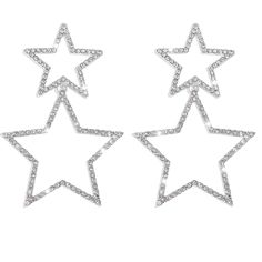 Stunning Cubic Zirconia Star Dangle Earrings For Sale! These Dangle Star Earrings Are Gorgeous! They Are Made For Pierced Ears, And Are Made With Cubic Zirconia Stones. One Smaller Star Is On Top, With A Bigger Star Dangling Below. The Earrings Are Around 2 Inches Tall, And Are 1 1/2 Inches Wide. Such Pretty Earrings To Add To Your Jewelry Collection! Star Earrings Silver, Star Earrings Dangle, Earrings Y2k, Y2k Rhinestone, Star Dangle Earrings, Star Drop Earrings, Gold Star Earrings, Silver Star Earrings, Grad Ideas