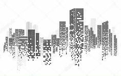 an abstract cityscape with black and white dots in the shape of skyscrapers