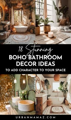 18 Stunning Boho Bathroom Decor Ideas to Add Character to Your Space Classy Boho Bathroom, Master Bath Ideas Boho, Small Bathroom Ideas Boho, Boho Plant Bathroom, Luxury Boho Bathroom, Bathroom Redecorating Ideas, Bathroom Succulents Decor, Boho Farmhouse Bathroom Ideas, Boho Rv Bathroom