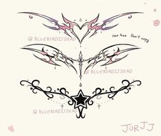 an artistic tattoo design with wings and stars