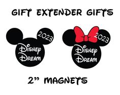 two mickey mouse ears with red bows and the words, gift extend gifts for disney's