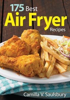 the best air fryer recipes book on a plate with fries and coleslaw