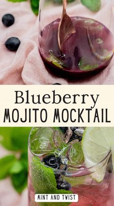 blueberry mojito mocko cocktail recipe with mint and twist - up olives