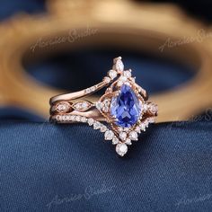 Pear Sapphire Engagement Ring Set 3pcs Rings Cornflower Sapphire Wedding Ring Set Women Vintage Bridal Set Unique Promise Rings for Her - Etsy Unique Promise Rings For Her, Cornflower Sapphire, Sapphire Wedding Ring Set, Sapphire Wedding Ring, Unique Promise Rings, Sapphire Engagement Ring Set, Sapphire Wedding Rings, Sapphire Wedding, Tanzanite Ring