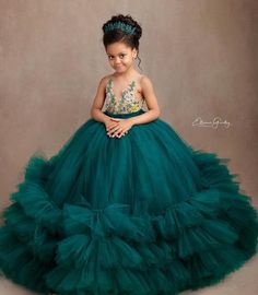 Beaded Flower Girl Dress, Green Flower Girl Dresses, Wedding Communion, Green Birthday, African Dresses For Kids, Green Tulle, Birthday Girl Dress, Kids Gown