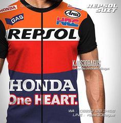 a man wearing an orange, blue and red jersey with the words repsoll on it