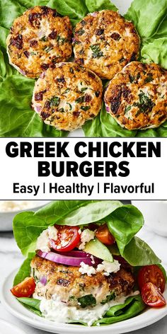 Greek chicken burgers recipe. Chicken Patties Meals, Greek Chicken Burgers Tzatziki, Greek Burgers Chicken, Mediterranean Chicken Burgers, Healthy Dinner Ground Chicken, Mediterranean Chicken Patties, Greek Chicken Burgers Recipe, Meals With Tzatziki Sauce, Greek Chicken Patties