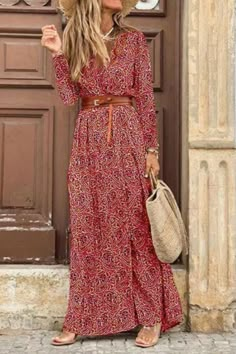 Floral Wrap Maxi Dress, Cake Skirt, Estilo Country, Wedding Attire Guest, Bohemian Print, Fashion Bohemian, Printed Long Dresses, Long Dress Casual, Versatile Dresses