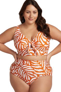 Our Artesands orange high waist bikini bottom perfectly fit your curves. This curve fit and plus size swim pant has 360 degree powermesh lining and ruching in the side panels. Matches back beautifully with all our curvy and plus size bikini tops for a high waisted bikini set. D Cup Swimwear, Underwire Swimsuit, Flattering Swimsuits, Swim Pants, Plus Size Swim, High Waisted Swim, Beach Skirt, Swimwear Sets, Beach Maxi Dress