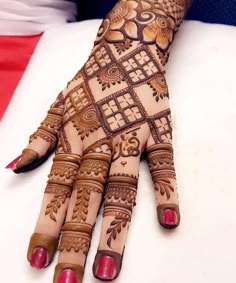 the hand is decorated with henna designs