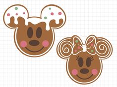 two brown mouses with donuts on their ears, one has pink and green polka dots