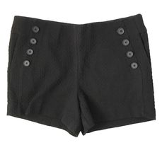 The Riviera Short Button Detail Textured Fabric Side Zipper Pockets Solid Black Waist 16” Side To Side Rise 10” Inseam 4�” Measurements Taken Laying Flat Sailor Shorts, Crochet Shorts, Navy Lace, Floral Shorts, Linen Shorts, Grey Shorts, Textured Fabric, Chino Shorts, Knit Cotton