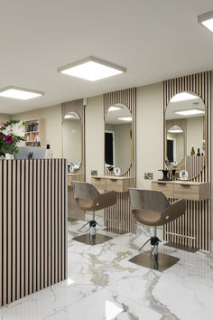 Beauty Salon And Spa Interior Design, Hair Salon Feature Wall, Salon Shop Design, Salon Feature Wall, Small Hair Salon Interior Design Ideas, Hair Room At Home, Saloon Decor Interior Design, Hair Salon Design Ideas, Basement Salon