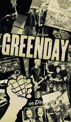 a collage of black and white photos with the words green day