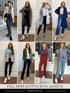 Fall Mom Outfits With Jackets - Merrick's Art Outfits With Jackets, Fall Mom Outfits, Football Halloween Costume, Grey Jeans Outfit, Mom Outfits Fall, Outfit Combos, Olive Jacket, Denim Jacket Outfit, I Love Fall