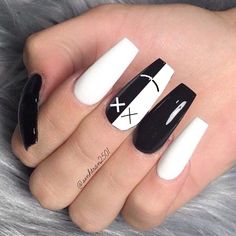 Black And White Nail, Red Acrylic Nails, Simple Acrylic Nails, Acrylic Nails Coffin Pink, Long Square Acrylic Nails