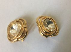 "Swarovski clip-on earrings, excellent condition. Marked with Swan logo Gold plated metal, clear rhinestone size approximately - 7/8\" x 7/8\" square" Formal Metal Clip-on Crystal Earrings, Formal Clip-on Crystal Earrings, Swan Logo, Double Chain Necklace, Double Chain, Pretty Earrings, Design Silver, Earrings Photo, Clear Rhinestones