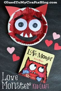 a paper plate with a monster face on it next to a love monster book cover