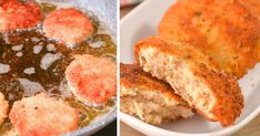 two pictures side by side, one with meat patties and the other with broth