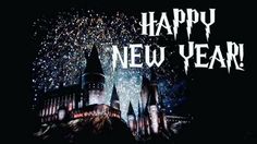 the hogwarts castle is lit up with fireworks and happy new year's eve