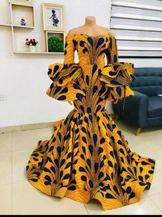 African party dress Ankara Fabric Maxi Wedding Dress, Fitted Long Sleeve Ankara Maxi Dress, Yellow Fitted Ankara Fabric Dress, Long Sleeve Ankara Maxi Dress For Parties, Fitted Ankara Fabric Maxi Dress, Party Floor-length Maxi Dress In Ankara Fabric, Yellow Ankara Fabric Maxi Dress, Elegant Floor-length Ankara Fabric Dress, Elegant Floor-length Ankara Dress