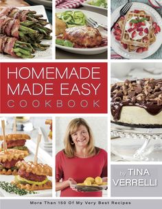 the homemade made easy cookbook is shown with pictures of different foods and desserts