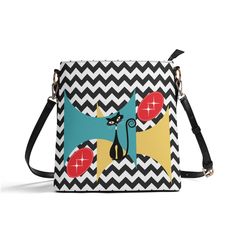 Get ready to make a statement with our Atomic Cat Bucket Shoulder Bag! This stylish bag features a bold black and white chevron pattern with a quirky atomic cat design. Perfect for adding a kitschy touch to any outfit, this bag is both functional and fun! (Purr-fect for cat lovers!) Indulge in the elegance of this Women's PU Bucket Shoulder Bag, meticulously crafted from PU leather. Designed for both fashion and function, this bag features an adjustable and detachable shoulder strap, allowing yo Retro Black Rectangular Bag, Black Retro Square Bag, Retro Black Square Bag, Retro Square Black Bag, Retro Shoulder Bag With Zipper Closure, Retro Black Bag With Zipper Closure, Chevron Purse, Atomic Cat, Modern Duvet