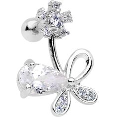 16 Gauge (1.2mm), 1/4" (6mm), 316L Surgical Grade Stainless Steel Straight Barbell, 4mm Ball End, Cubic Zirconia, Right Ear Design Clear CZ Gem Glamour Bow Right Cartilage Tragus Earring This glamorous 16 gauge bow piercing features a whole bunch of bling. A large cubic zirconia gem makes up one loop of the bow, while clear mini gems decorate the rest of the bow on this cartilage piercing made for your right ear. The cartilage piercing culminates in a five pointed, flowery gem encrusted end, whi Bow Piercing, Tragus Earring, Tragus Earrings, Tragus Piercings, Cartilage Piercing, Nose Stud, Cartilage Earrings, Belly Rings, Gorgeous Jewelry