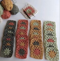 four crocheted items laid out next to each other