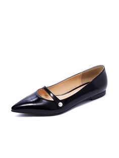 Editor's NotesBRIANA presents comfortable shoes with elegance and class. - Trendy pointed toe- Soft and glossy leather texture - Embossed pattern on the sole- Comfortable fit with stacked heel- Special cushioning techniqueMeasurements(in.)- Size: KR 220 MM (US 5) - KR 255 MM (US 8.5)- Heel height : 0.6in.*Fits true to size*Recommend ordering one size up if you are in-between sizesComposition & Care- Upper: Calfskin / Lining: Sheepskin- Natural leather may have fine scratches a Sleek Pointed Toe Dress Shoes, Chic Patent Leather Pointed Toe Flats With Leather Sole, Sleek Leather Sole Pointed Toe Flats, Sleek Patent Leather Pointed Toe Flats, Closed Toe Patent Leather Court Shoes For Business, Patent Leather Pointed Toe Flats For Work, Classic Flat Heel Patent Leather Court Shoes, Patent Leather Slip-on Court Shoes For Formal Occasions, Sleek Almond Toe Flats For Formal Occasions