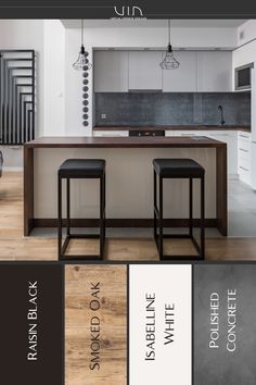 an image of a kitchen with wood flooring and white appliances in the background, including stools