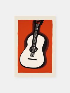 an orange and black print with a guitar on it