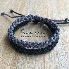 "These lovely bracelets are made with hemp cord. Designed for couples. The smaller bracelet is color gray and closes to around 6\"inches. It opens to around 9\" inches. The larger bracelet is color black and closes to around 7\" inches. It opens to around 10\". These bracelets are perfect for couples. Includes Gift Box." His And Hers Bracelets, Bracelet Matching, Bracelets Black, Hemp Bracelet, Hemp Bracelets, Couple Bracelet, Large Bracelet, Bracelet Love, Small Bracelets