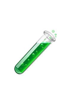 a green liquid filled test tube with bubbles