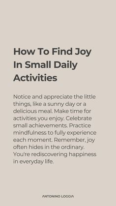 the back cover of how to find joy in small daily activities, with text overlaying it