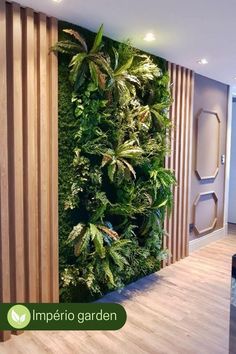 a living room with a green wall and wooden slats