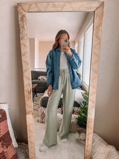 Drop-Sleeve Denim Shirt curated on LTK Freya Sweater Set, Cute Church Outfits, Career Outfits, Cute Modest Outfits