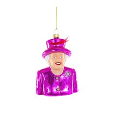 a purple ornament with a woman wearing a top hat