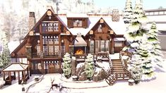 this is an image of a large house in the snow