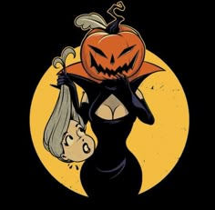 an image of a woman with a pumpkin on her head and the moon in the background